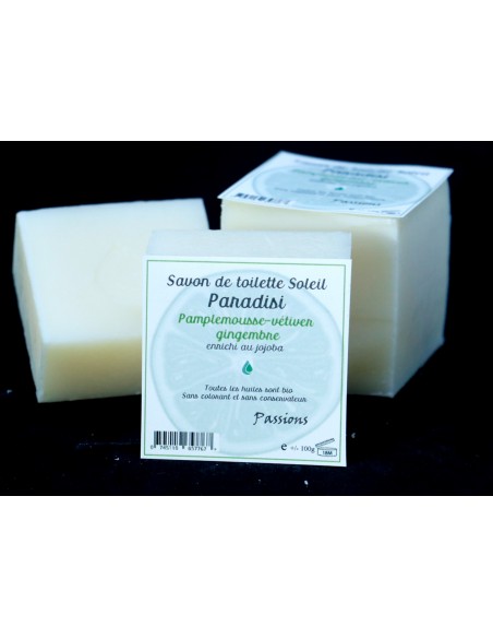 Savon Paradisi aux huiles essentielles de pamplemousse, vétiver gingembre