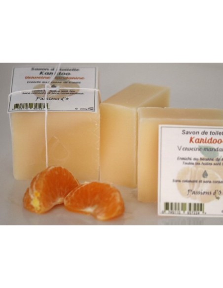 Savon au beurre de karité de Passions d'O, parfumé délicieusement avec de la mandarine et de la  verveine exotique.