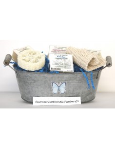 Zinc basket filled with natural cosmetics