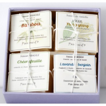Caja regalo de jabones naturales, suavidad y elegancia, de la marca Passions d'O