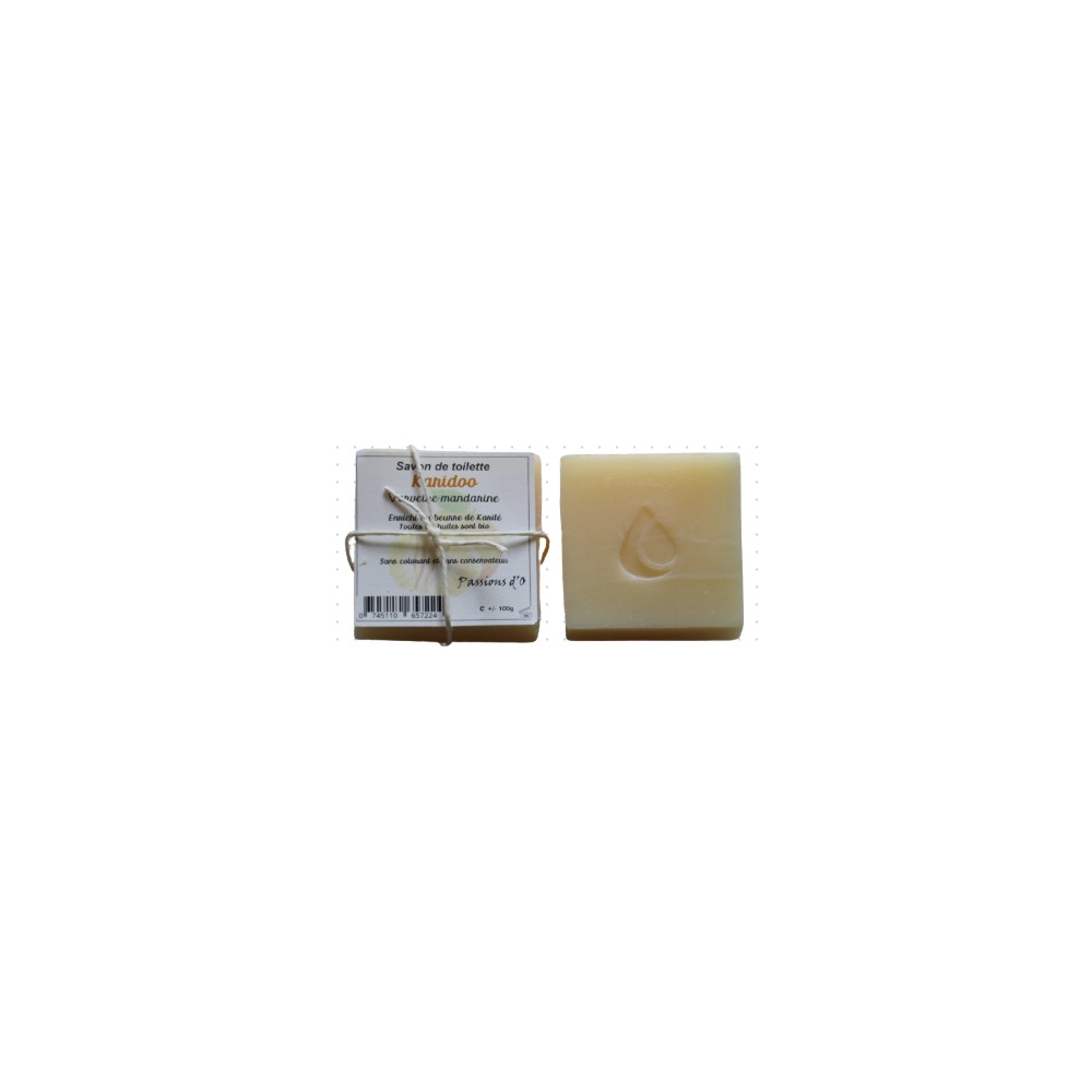 Savon au beurre de karité de Passions d'O, parfumé délicieusement avec de la mandarine et de la  verveine exotique.