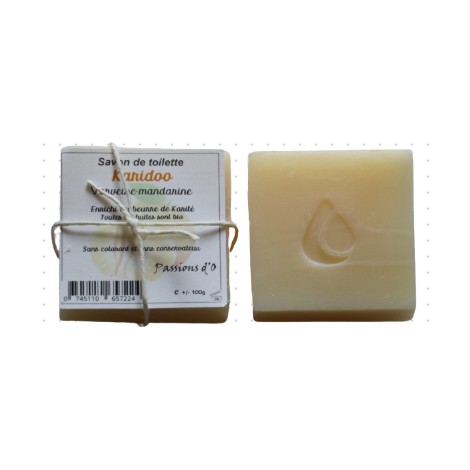 Savon au beurre de karité de Passions d'O, parfumé délicieusement avec de la mandarine et de la  verveine exotique.