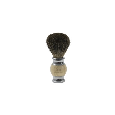 Light varnished wooden shaving brush with stainless steel base, perfect for creating a rich lather
