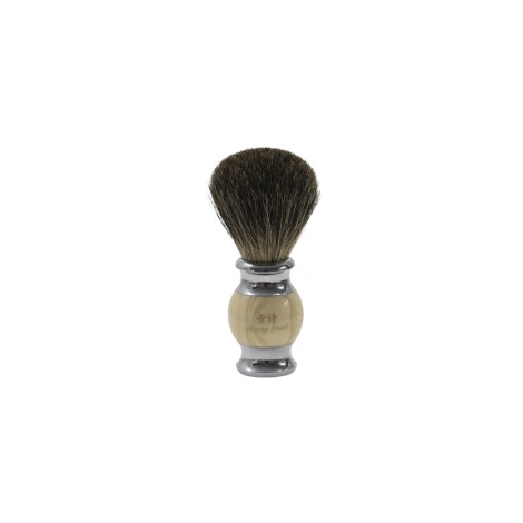 Light varnished wooden shaving brush with stainless steel base, perfect for creating a rich lather