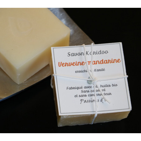Savon au beurre de karité de Passions d'O, parfumé délicieusement avec de la mandarine et de la  verveine exotique.